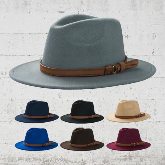 New! Women's Fedora Hat, Panama Hat, Bowler with Wide Brim and Belt Retro - Picture 9 of 12